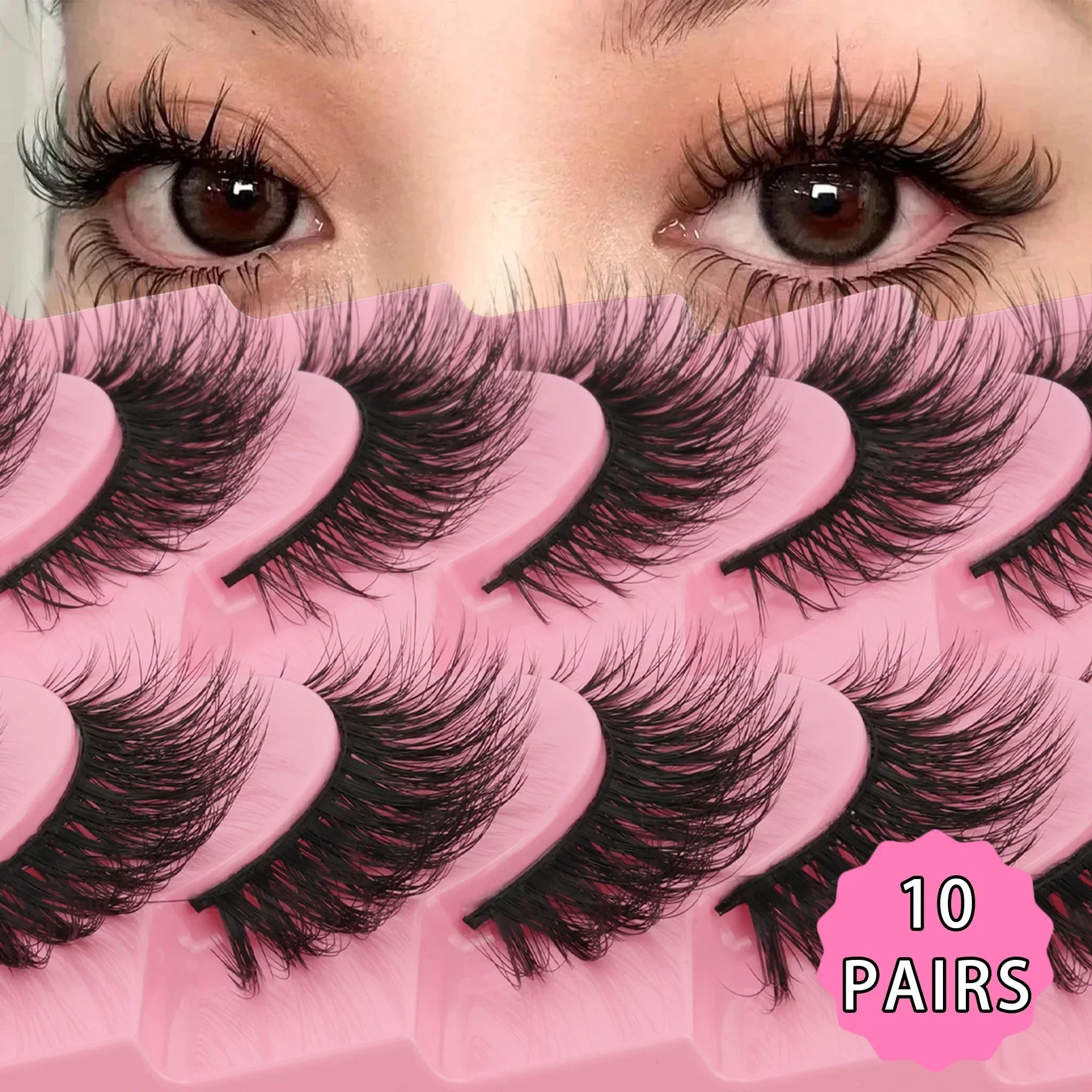 10 Pairs 3D Faux Mink False Eyelashes Wispy Fluffy Strip Lashes Lightweight Natural Fake Eyelashes for Enlarged Eyes Makeup