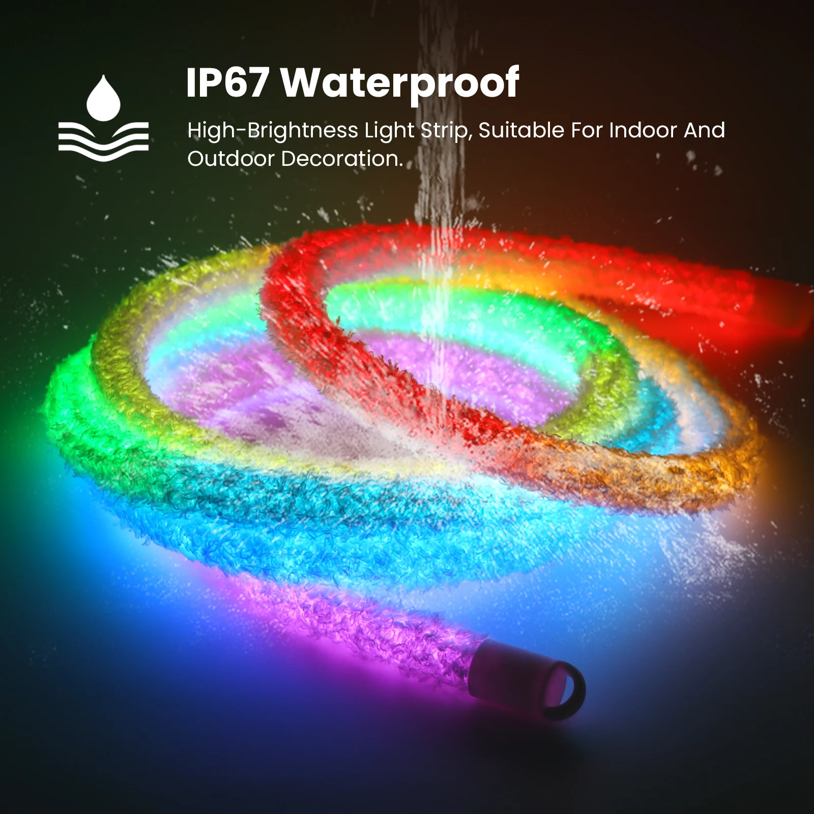 DC5V IP67 원형 RGB 네온 라이트 스트립, 앱 및 리모컨으로 색상 변경 가능, 방수, 음악 동기화 LED 스트립, 침실, 실내외 장식용