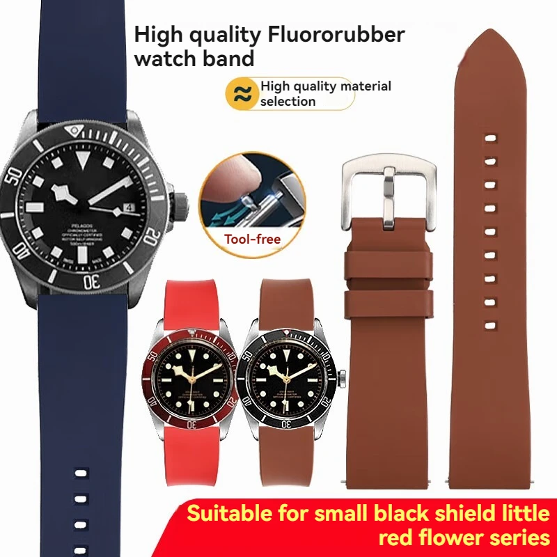 Wodoodporny pasek do zegarka z gumy fluorowej dla Tudor Biwan 1958 Ranger rozrządu Panda Leader nauczyciel nurkowania pasek z gumy fluorowej męskie akcesoria