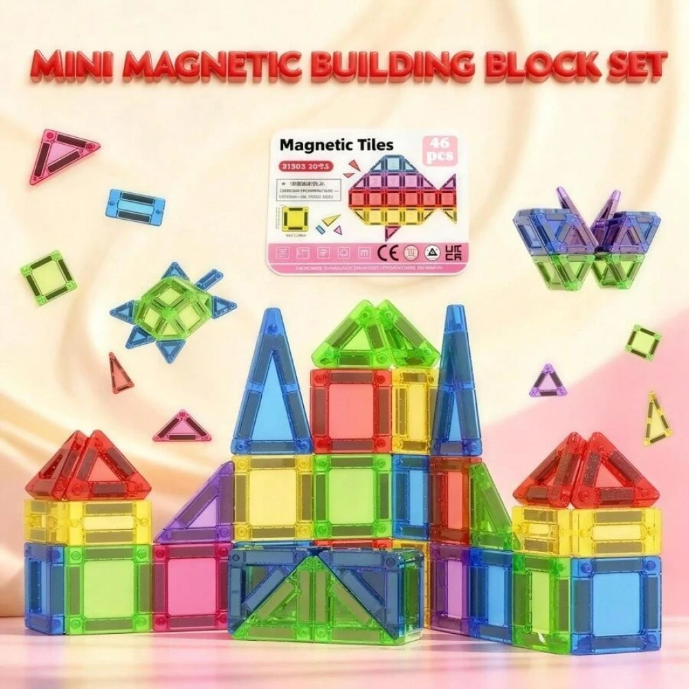 

Magnetic Tiles for kids ages 3+ Mini Magnetic Building Blocks,Magnet Tiles Travel Set with Iron Box, Gift Toys for Boys and Girl