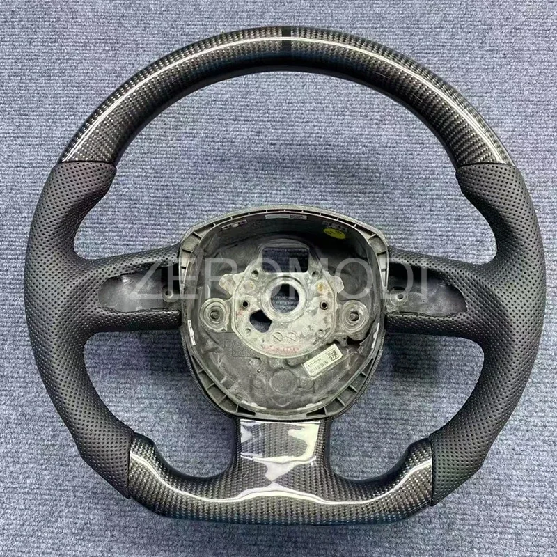 Sport Carbon Fiber Steering Wheel For AUDI A4 B7 S4 RS4 A4 B8 S6 Flat Bottom THICK