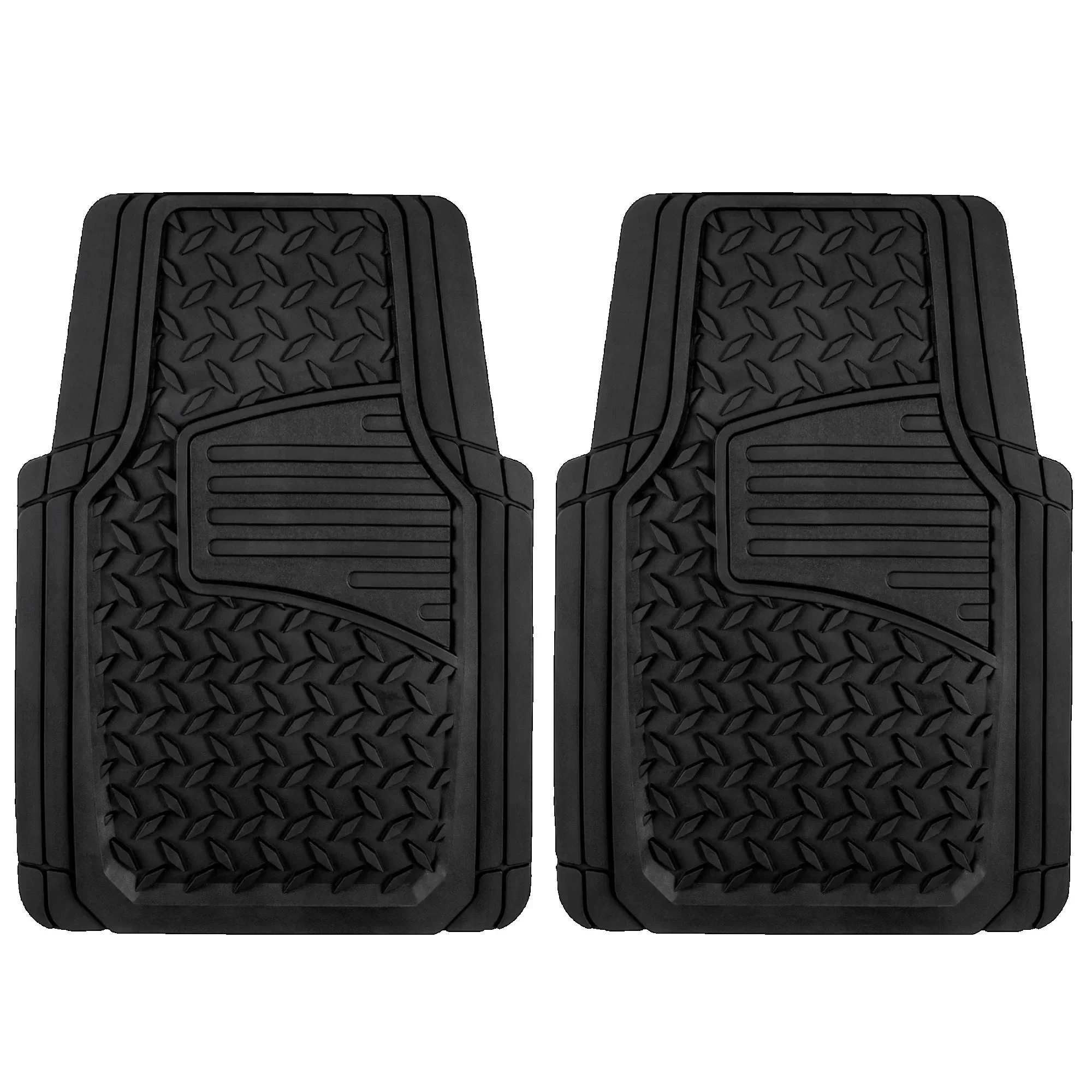 قطعتان من سجادات السيارات المطاطية السوداء، بطانات أرضية من الألواح الماسية لحماية جميع الأحوال الجوية في معظم السيارات وسيارات الدفع الرباعي والشاحنات #1