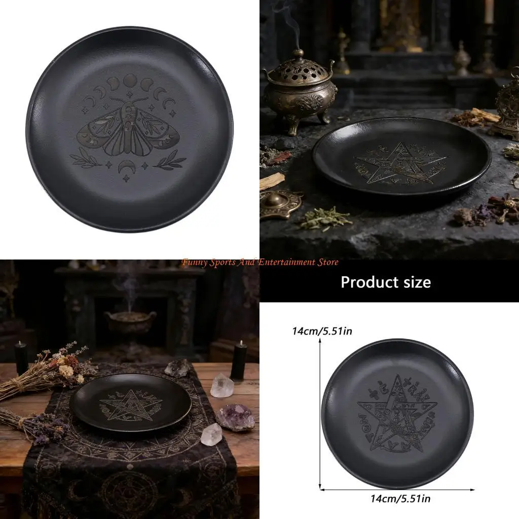 

C4DE Ritual Tray Altar Plate Stainless Steel Candlestick Round Plate Decorative Tea Light Stand Jewelry Tray Enduring