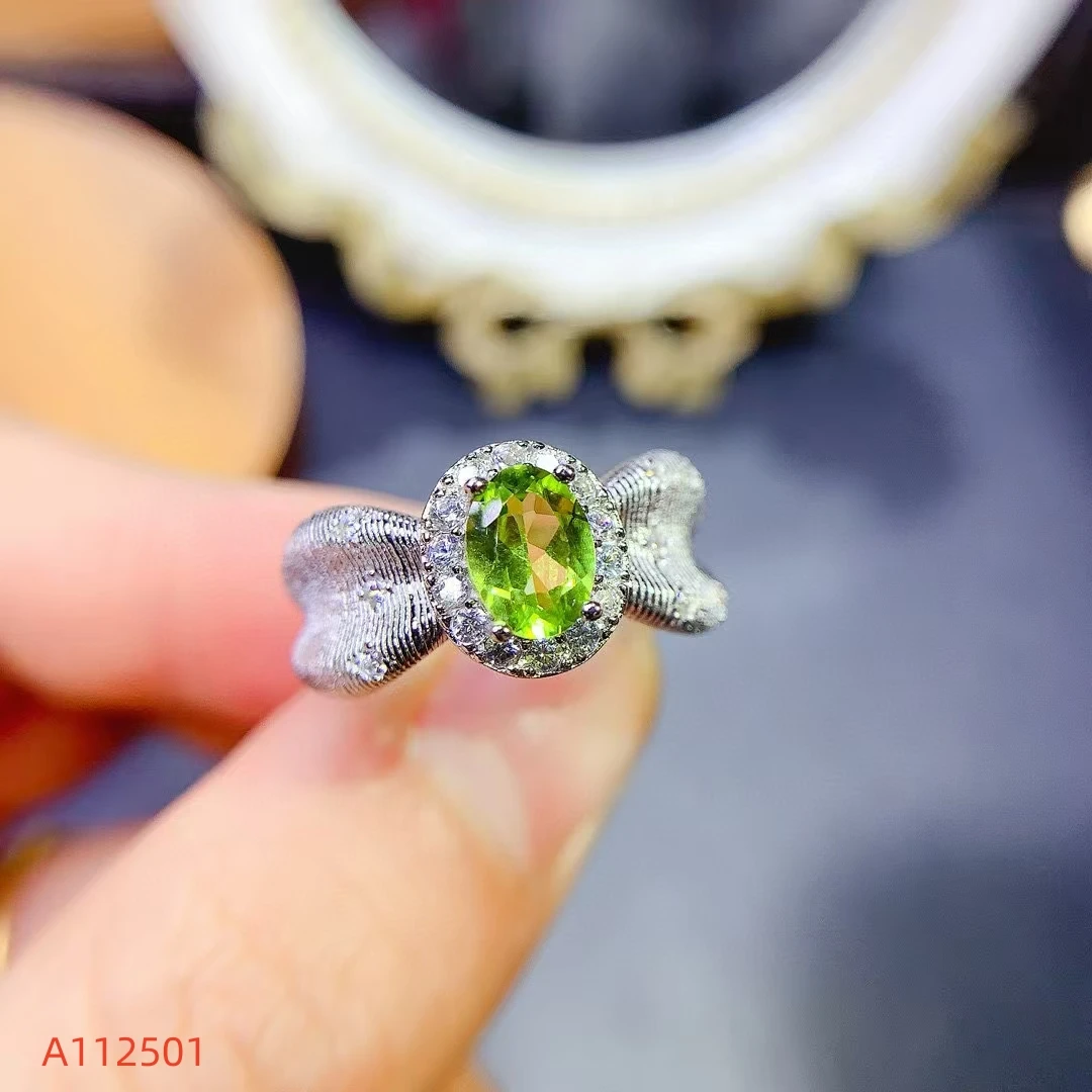 

KJJEAXCMY Fine Jewelry S925 Silver Electroplating Process Inlaid Natural Peridot Women's Ring High Clarity Gem Support Testing