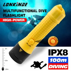 Lampe de poche de plongée sous-marine LED, super étanche, torche sous-marine, 100m, 3 piles 18650 rechargeables, DC