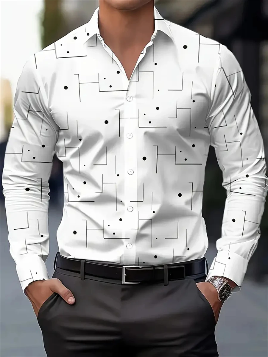 Men's Fashion Polka Dot Digital Print Shirts, Casual Breathable Lapel Button Long Sleeve Shirt Men's Clothing Men's Formal tops