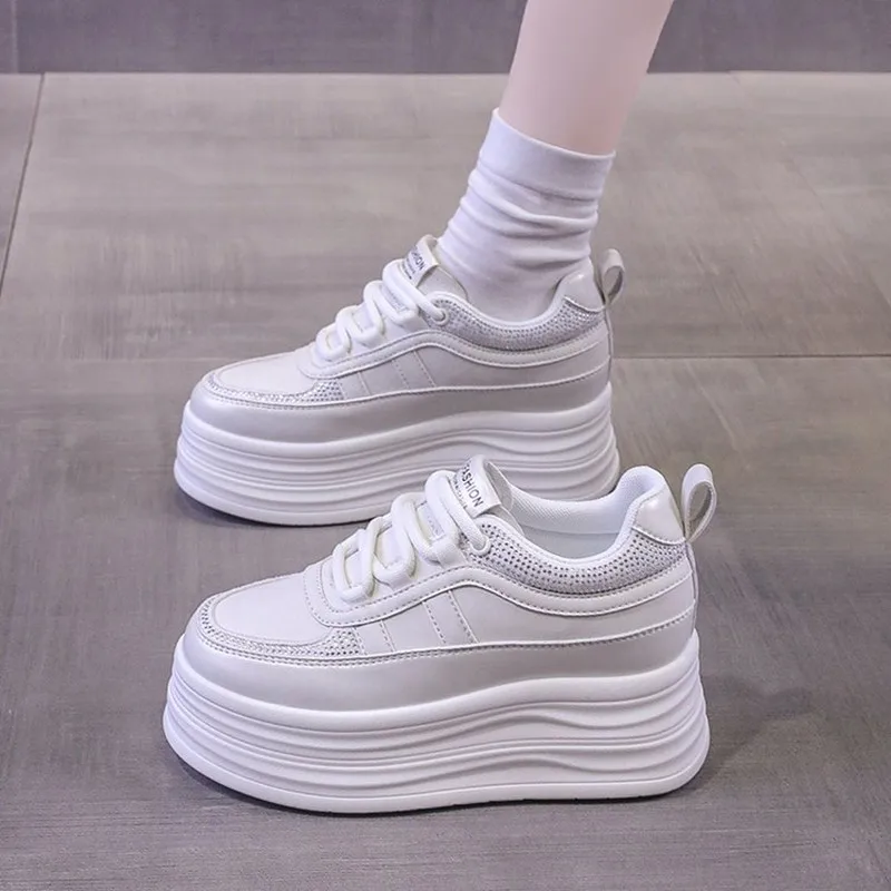 

Trend Leather Women Synthetic Chunky Sneakers 2026 Spring Skateboarding Casual 8cm Platform Wedge Female Autumn Vulcanize Shoes