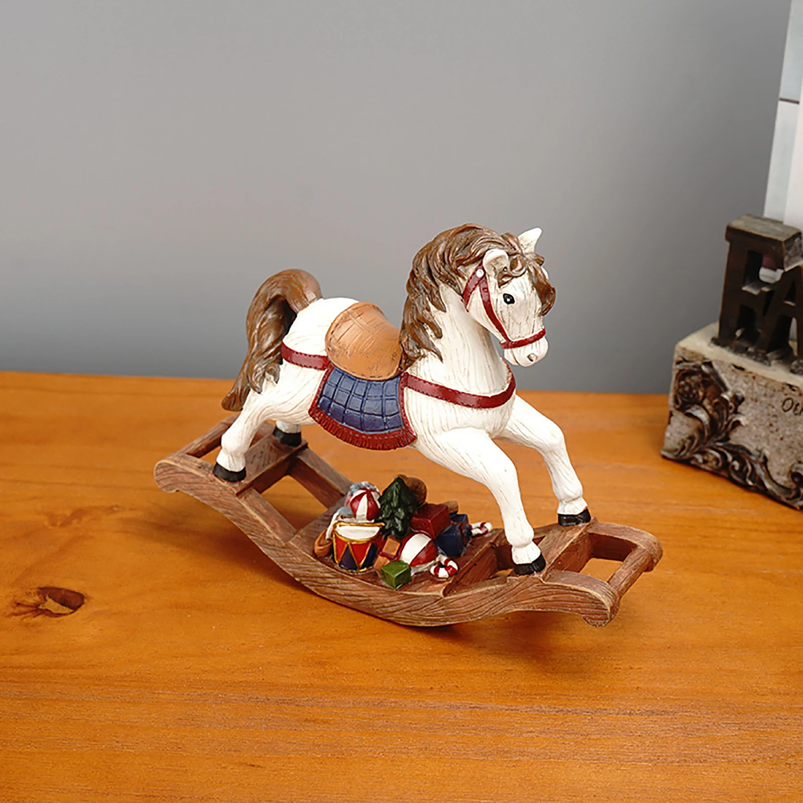 Rocking Horse Figurine Statue Collectible for Home Living Room Desktop Decor Resin Miniature Rocking Horse Sculpture Decor