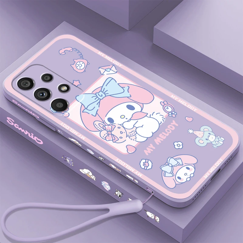 My Melody Cinnamoroll Sanrio Liquid Left Rope For Samsung A53 A52 S A33 A32 A51 A71 A21S A13 A73 A50 A72 A23 A12 5G Funda