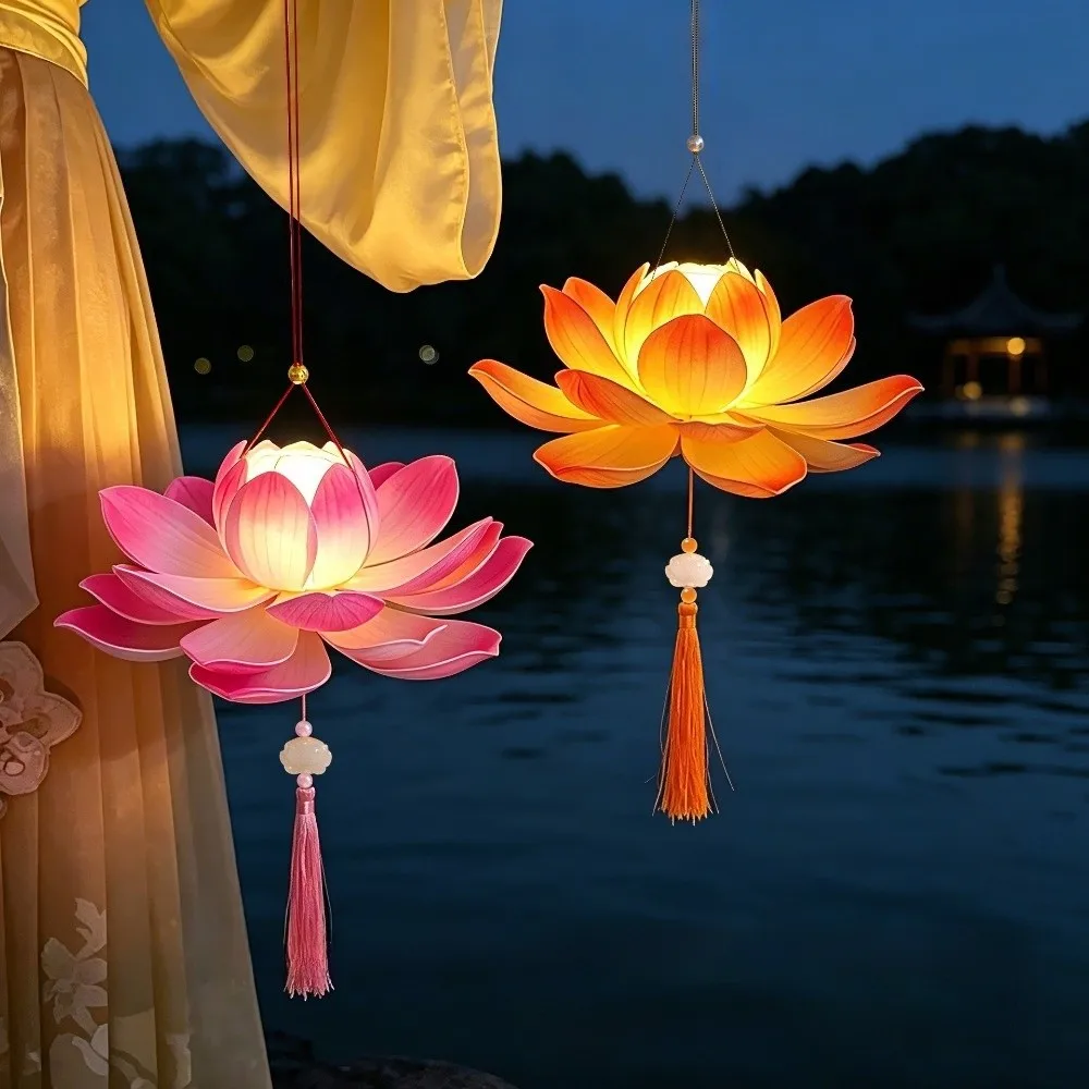 Ancient Style DIY Lotus Lamp Material Kit Elegant Design Portable Hand-Held LED Light Festive Decor Handmade