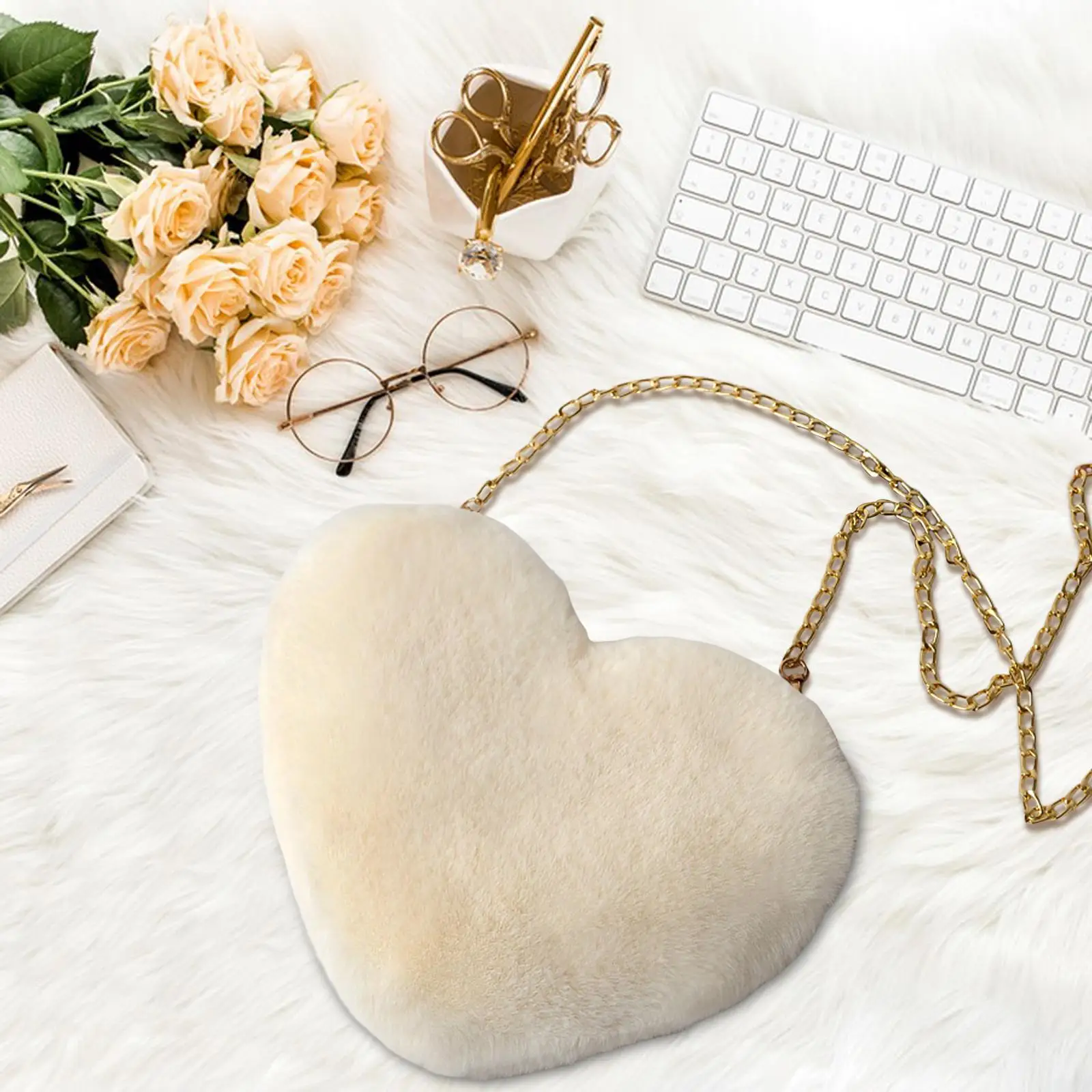 Ladies Female Women Crossbody with Chain Heart Shape Shoulder Bag Clutch Evening image 5