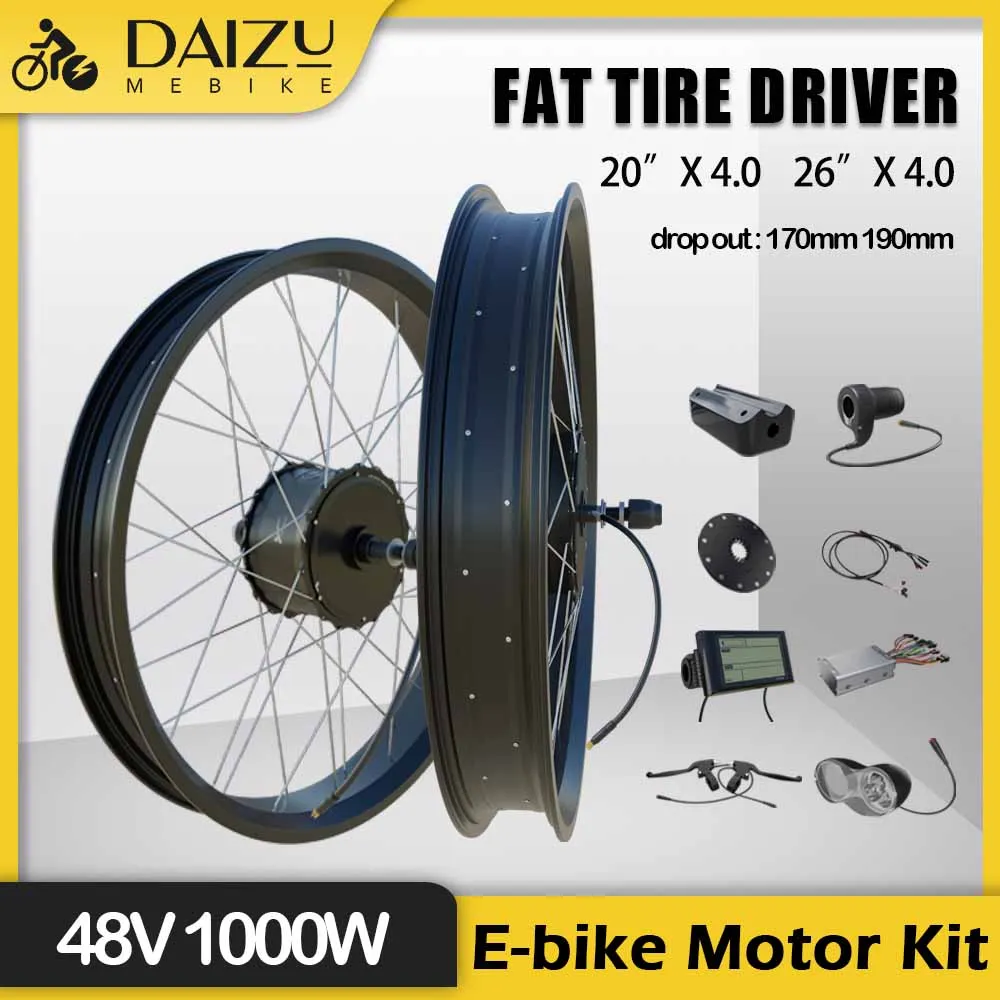 

Fat Bike Conversion Kit 48V 1000W Rear Hub Motor Beach Bike Fat Electric Bicycle Conversion Kit Fork Size 170mm 190mm Waterproof