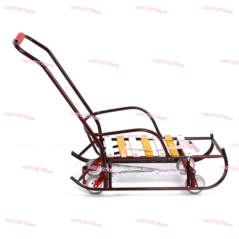 Winter Outdoor Metal and Wooden Baby Snow Stroller Sled for Winter Activities