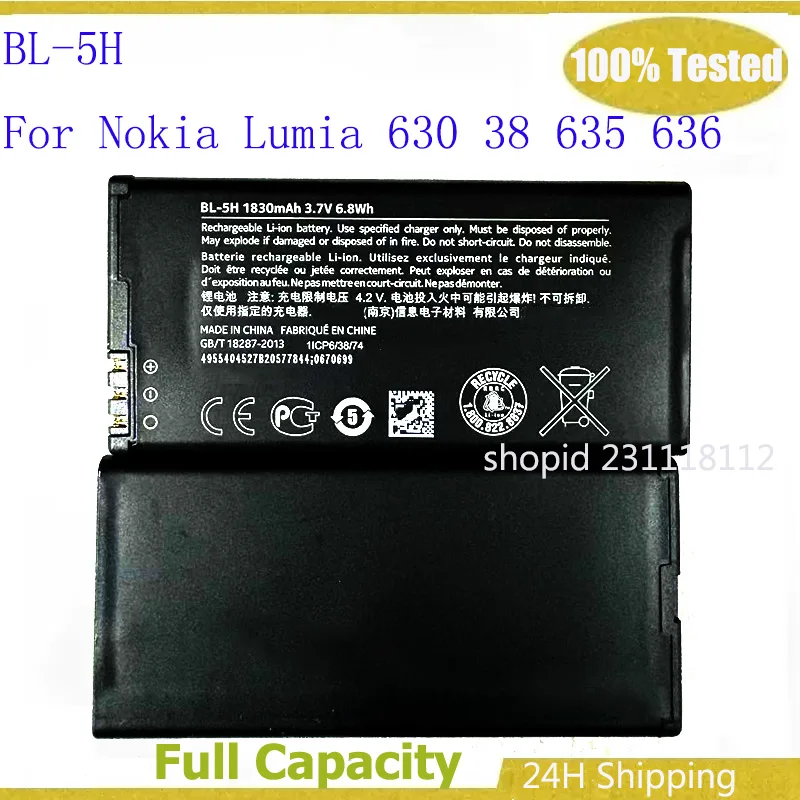 BL-5H 1830mAh Replacement Battery For Nokia Lumia 630 38 635 636 Lumia630 RM-977 RM-978 BL5H BL 5H Li-Polymer Batteries