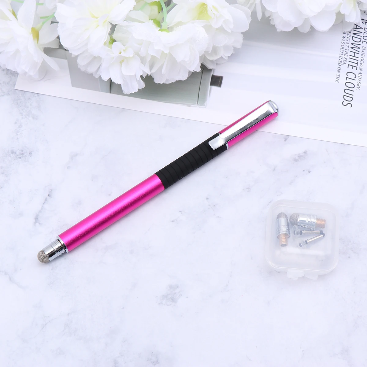 

5pcs Capacitive Stylus Pen Set 2 Knit Fiber Tips 2 Round Silicone Disc Tips Premium Metal Touch Screen Pen For Tablets Phones