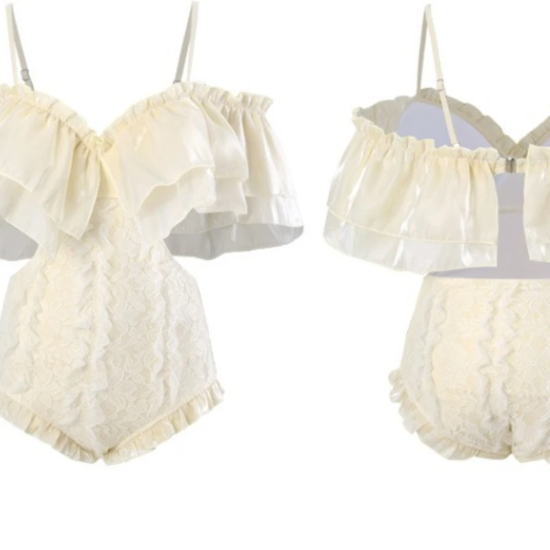 Traje de baño Vintage de una pieza con volantes para mujer, traje de baño con tirantes y hombros descubiertos, peleles, traje de baño Sexy 2025