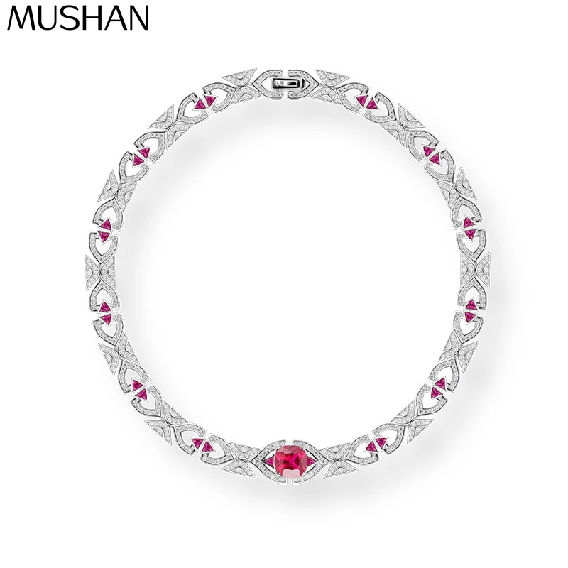 

MS Luxury Jewelry 925 Sterling Silver Pendants Necklaces Red Green Gemstones Ruby Emerald Choker Chain Short Necklace For Women