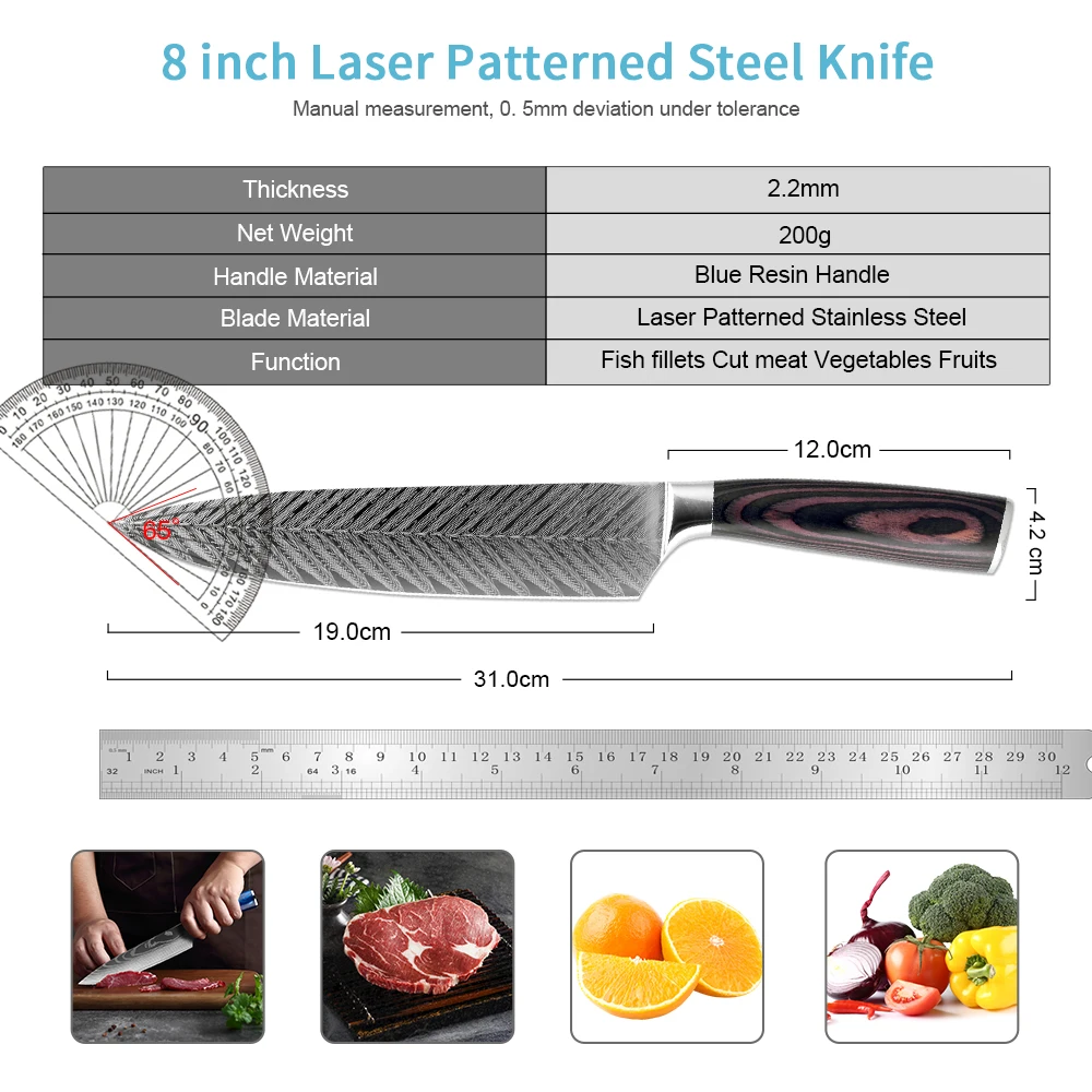 XITUO 8 inch Chef Knife Professional Kitchen Knife Japanese Damascus Pattern  Stainless Steel Meat Santoku Knife  Gift