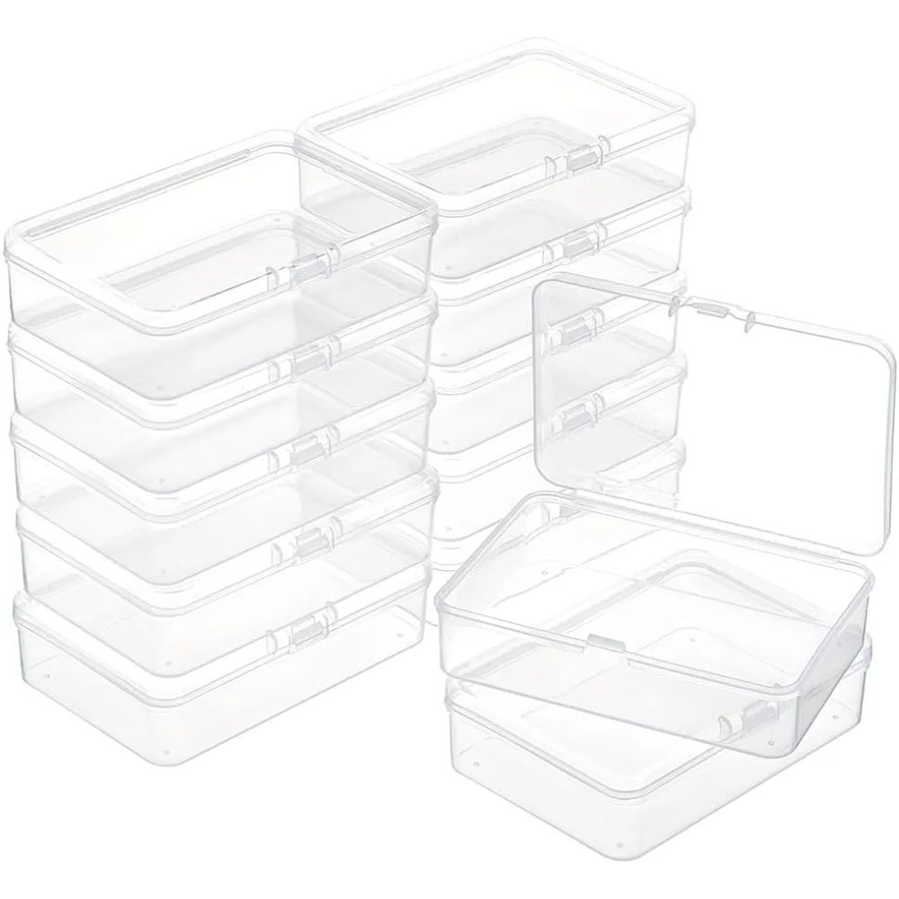 12pcs PP Plastic Bead Container Box 3.7x2.6x1inch Rectangle Storage Organizer Box Dustproof Case with Hinged Lid for Cards