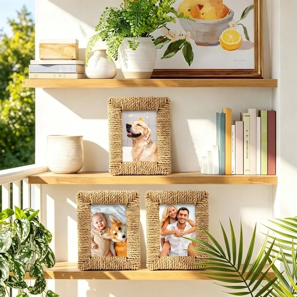 4×6 / 5×7 inch Rattan Picture Frame Handmade Rustic Farmhouse Picture Frame Boho Style Natural Tabletop Photo Frame Home Decor