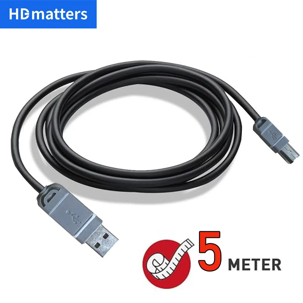 HDmatters USB 2.0 Кабель принтера Ультрадлинный кабель для передачи данных длиной 5 м с разъемами USB 2.0 A и разъемами B для...