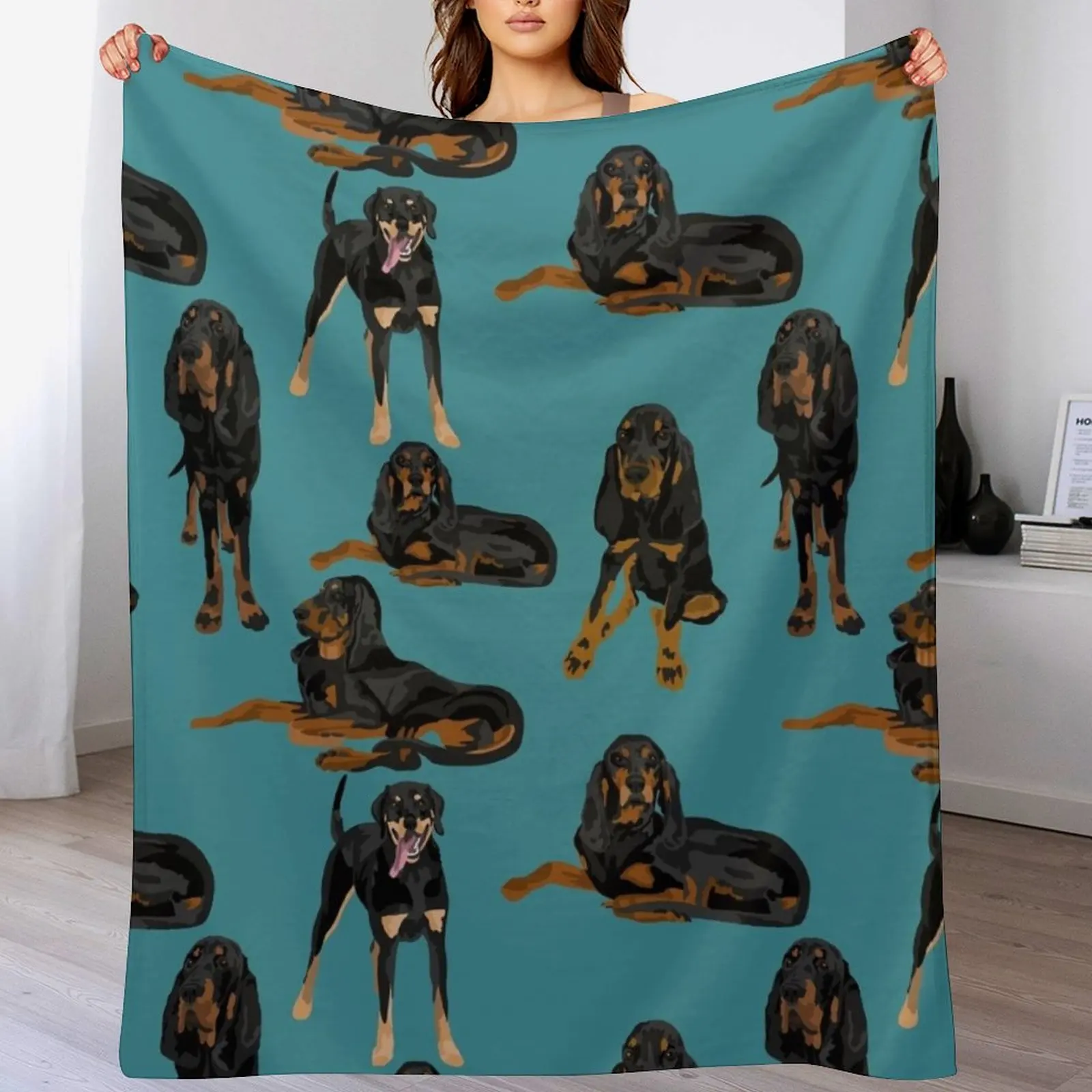 Black and Tan Coonhounds on Teal Throw Blanket Sofa Softest halloween Fashion Sofas Blankets