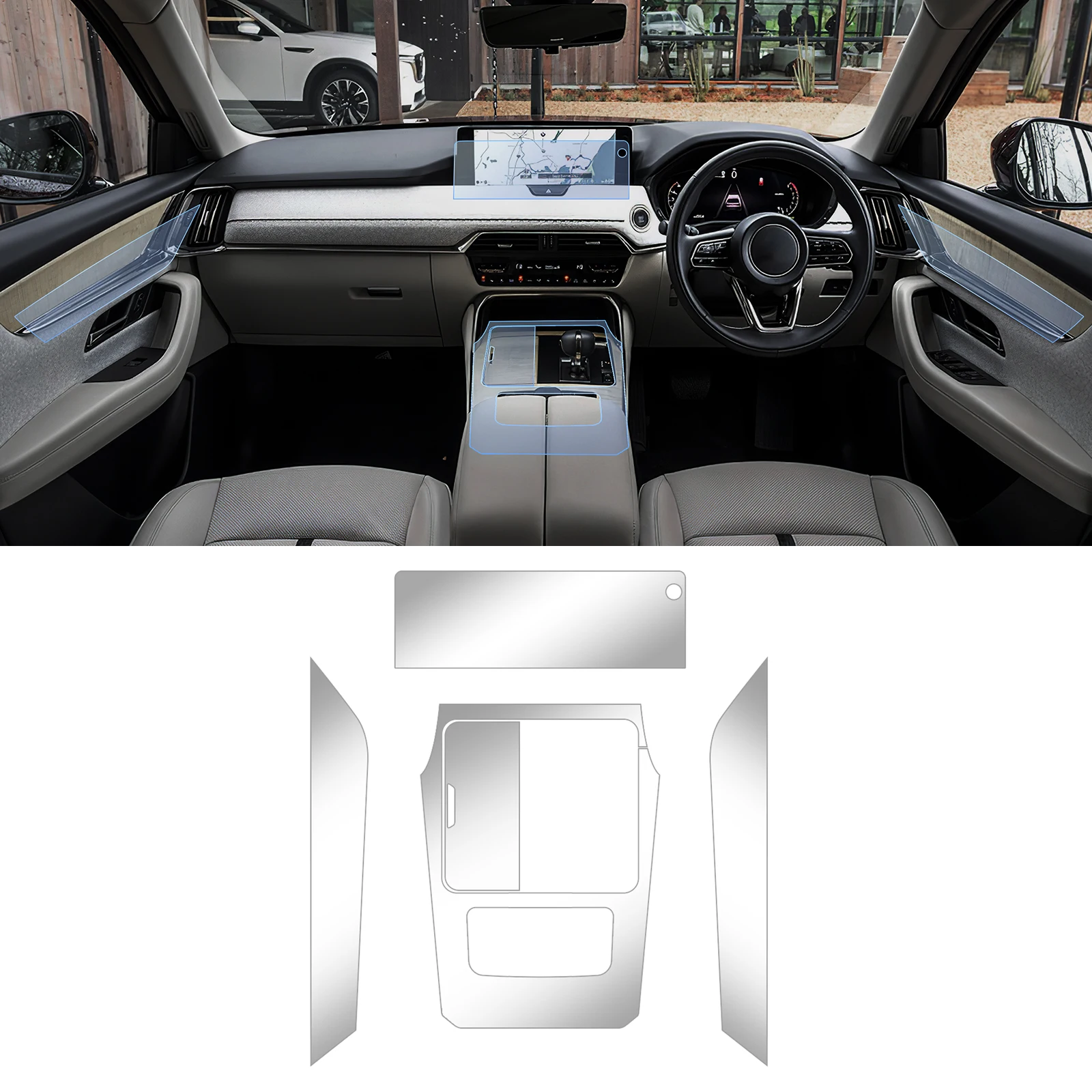 For Mazda CX-60 CX-70 CX-80 CX-90 2022-2025 Full Interior Protection Film Clear TPU Scratch Shield Dashboard Center Console Trim