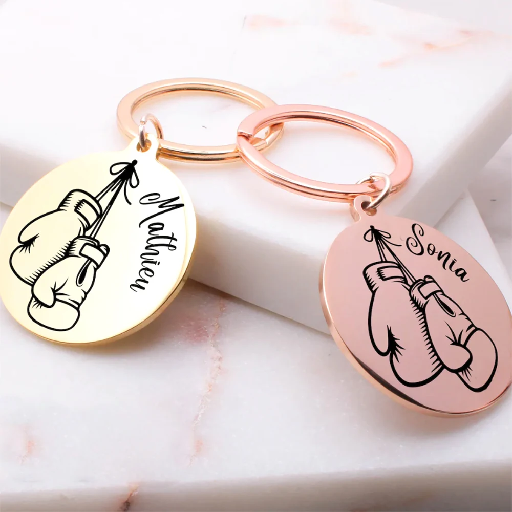 Stainless Steel Customized Boxing Keychain With Any Name, Simple And Elegant, Boxing Friends' Gift Surprise