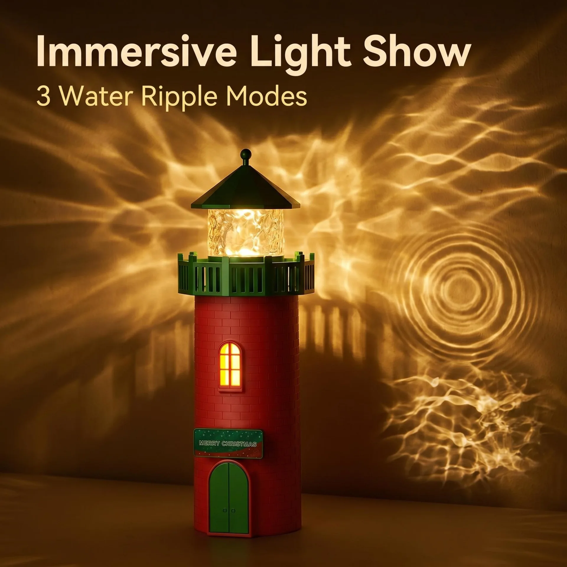 Lighthouse Projector Light 3 Modes Water Ripple Night Light Bluetooth Speaker Bedroom Ambient Table Lamp Creative Christmas Gift
