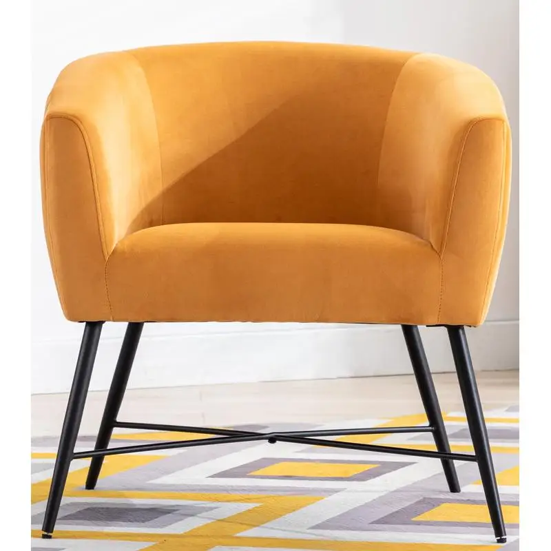 Stylish Yellow Orange Velvet Accent Chair with Clean Lines and Black Metal Legs for Modern Living Room Furniture