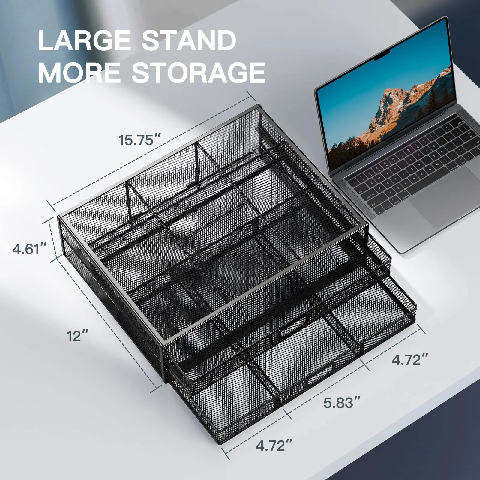 Monitor Stand with Drawer Monitor Riser Mesh Metal Desk Storage Box Organizer Computer Stand for Laptop Printer Cooling Bracket