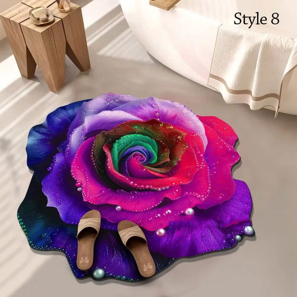 Special-shaped Flower Carpet Soft Non-slip Bathroom Floor Mat Absorbent 50x50cm Peony Floor Mat for Living Room Tea Bedside
