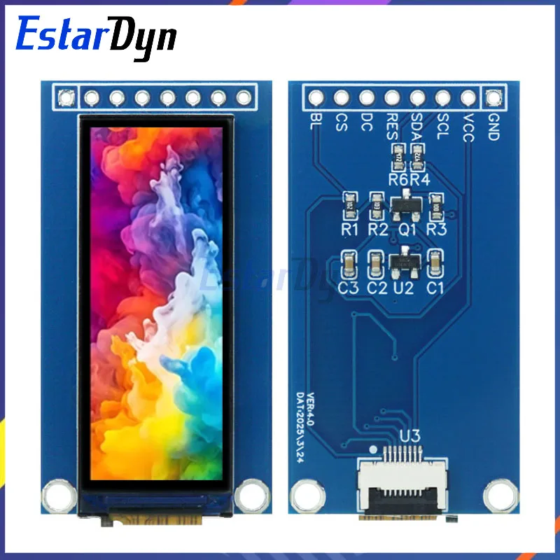 Estardyn Layar LCD TFT 1.45 Inci GC9107 Layar Kecil 60*160 Modul LCD Tampilan Penuh Layar Warna SPI
