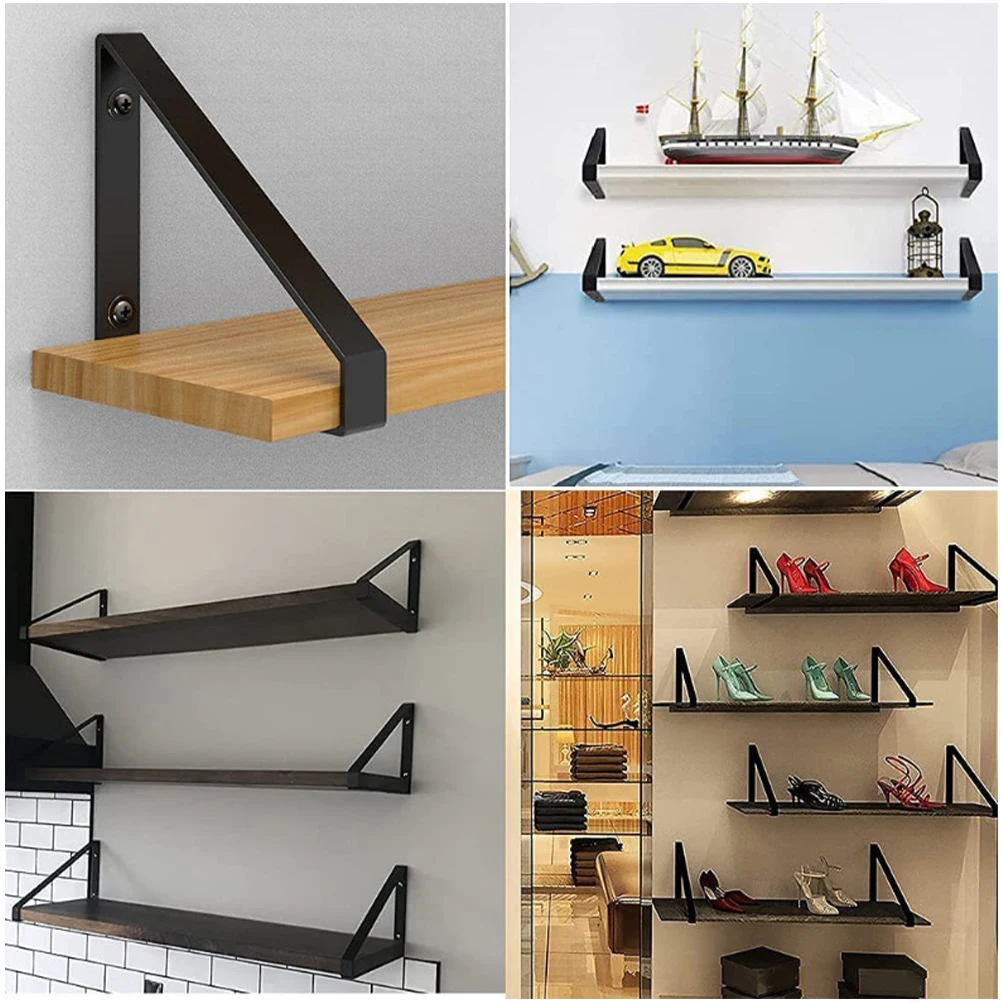 

2pcs Heavy Iron Tripod Shelf Brackets Black Floating Hardware Kitchen L Bracket DIY Wall Support Angled Brackets