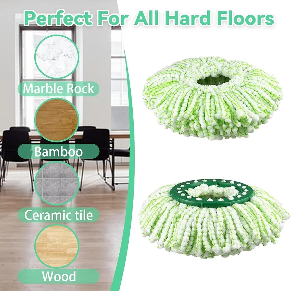 Replacement Head for Libman Tornado Spin Mop System Large Microfiber Round Pad Green Reusable Washable Mop Refill Head