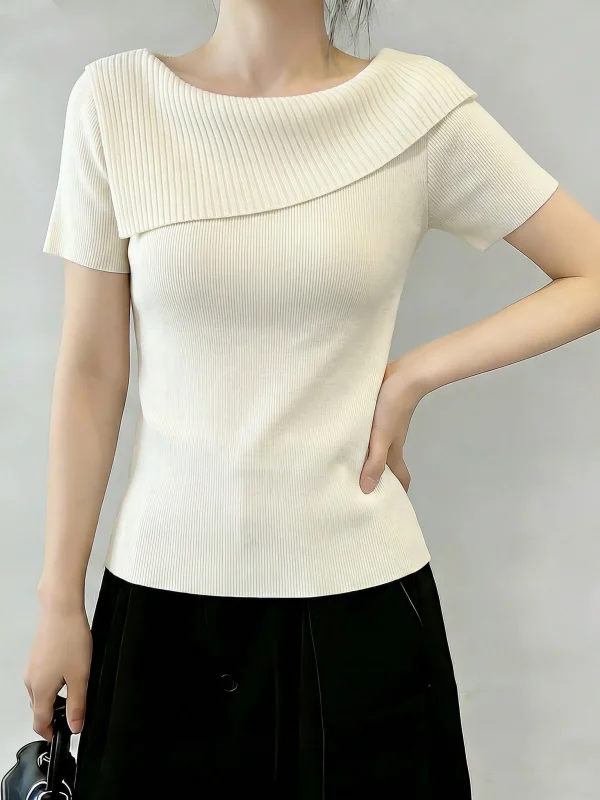 Light Blue One-Shoulder Short-Sleeve T-Shirt Women's Stylish Summer New plus Size Beautiful Top Korean Style Loose Fit Commute