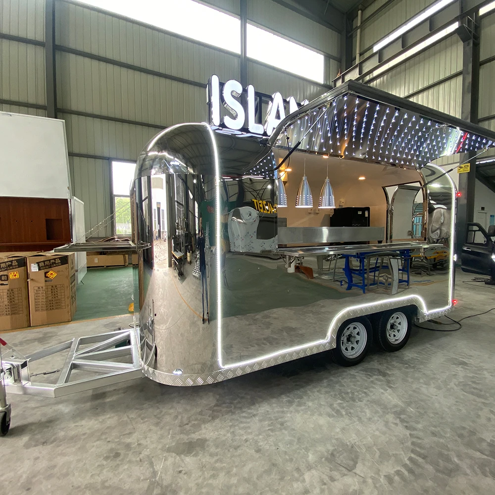 Mobile Pizza Food Truck BBQ Concession Trailer Fully Equipped Stainless Steel Kitchen for Outdoor Catering Party