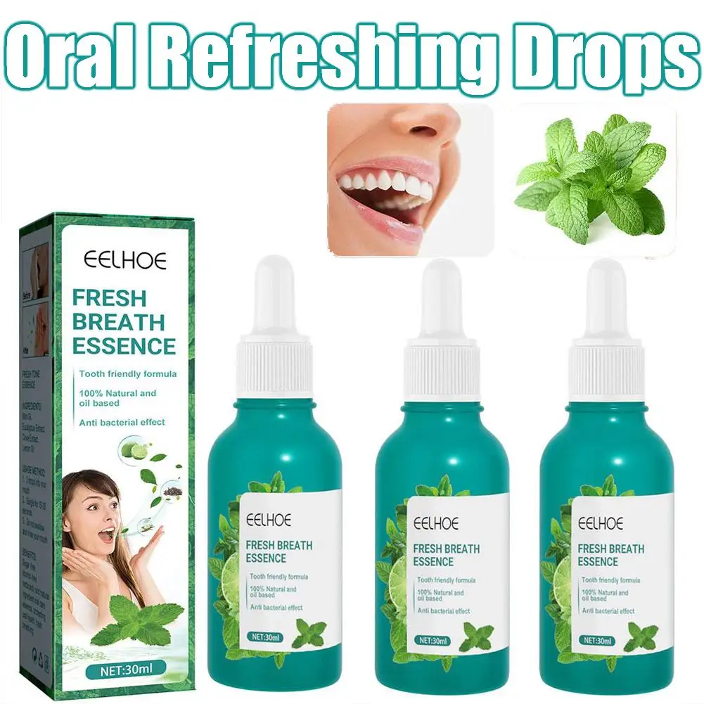 Piezas refrescante de aliento para hombres y mujeres, gotas de respiración fresca Oral, esencia de enjuague bucal, fórmula amigable con los dientes, ingredientes 100% naturales, 1/3