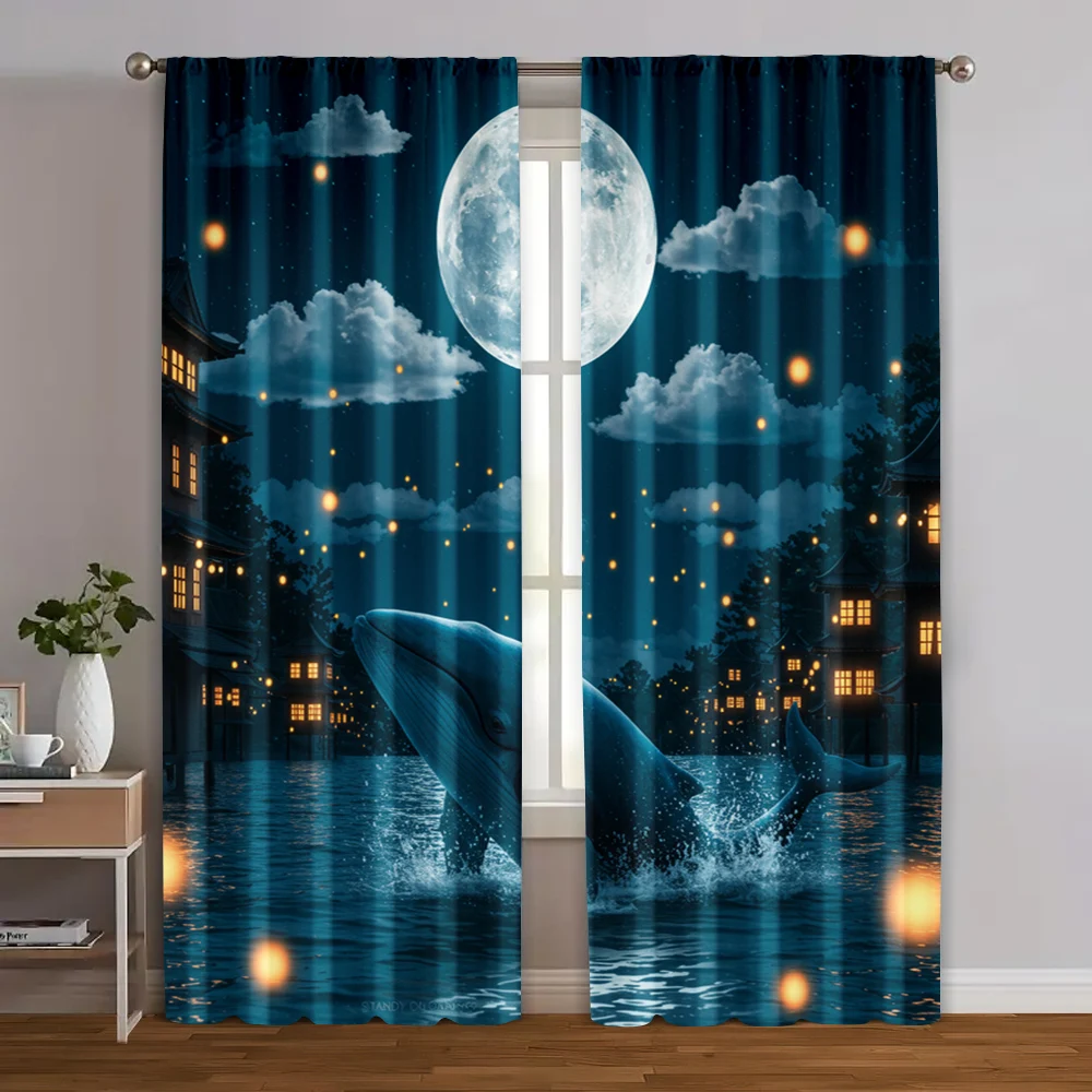 

2pc, Window Curtains giant whale Versatile Durable Polyester,Without Electricity Wall Decor Perfect for Party Decor bedroom