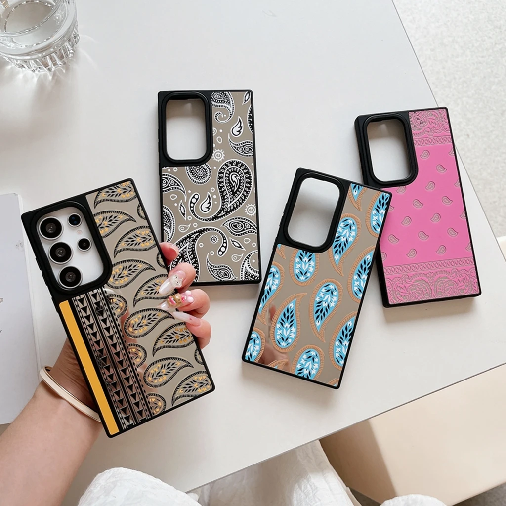 

Модный художественный узор с узором пейсли, зеркальная пленка, противоударный защитный чехол для телефона для Samsung Galaxy S23 S24 S25 Plus Ultra