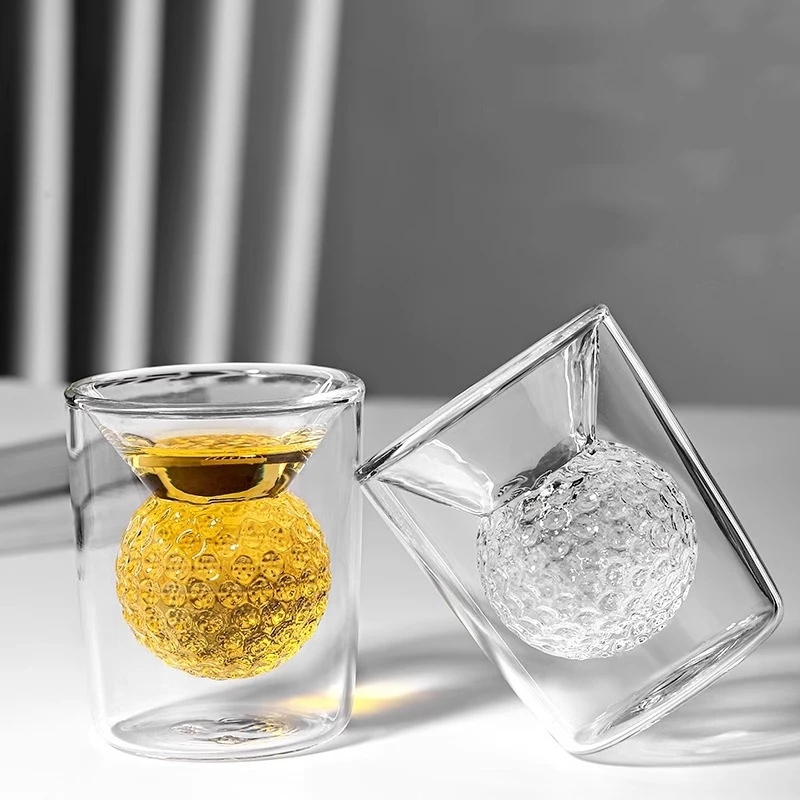 

150ml High Borosilicate Thickened Glass Cup, Golf Ball Shape, Double Tumbler, Wine, Tea, Water, Ice-cream Bar Tool