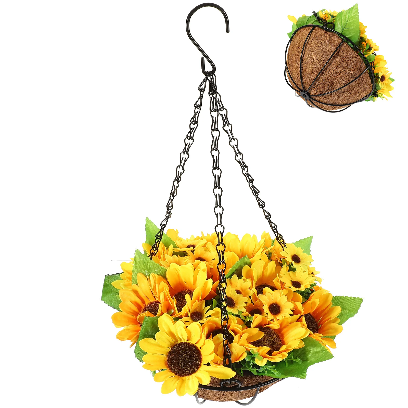 

Artificial Sunflower Hanging Basket Realistic Faux Flower Outdoor Indoor Hanging Flower Basket Garden Office Home Decor