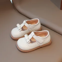 Girl's Bow Princess Shoes Leather Shoes 2025 Spring New Fashion Soft Sole Children's Single Shoes Soft Sole T-strap Kids Shoes