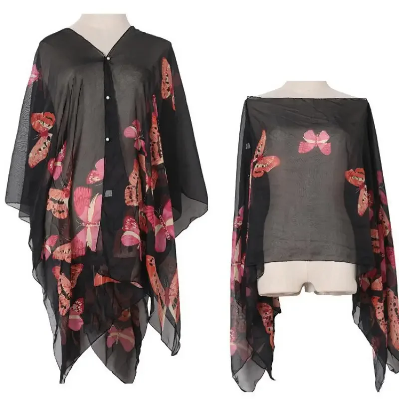 

Новинка 2024, шелковистый шарф с принтом бабочки, женские шали, тонкие летние женские палантины, хиджаб, пляжный бикини, халат, солнцезащитные шарфы