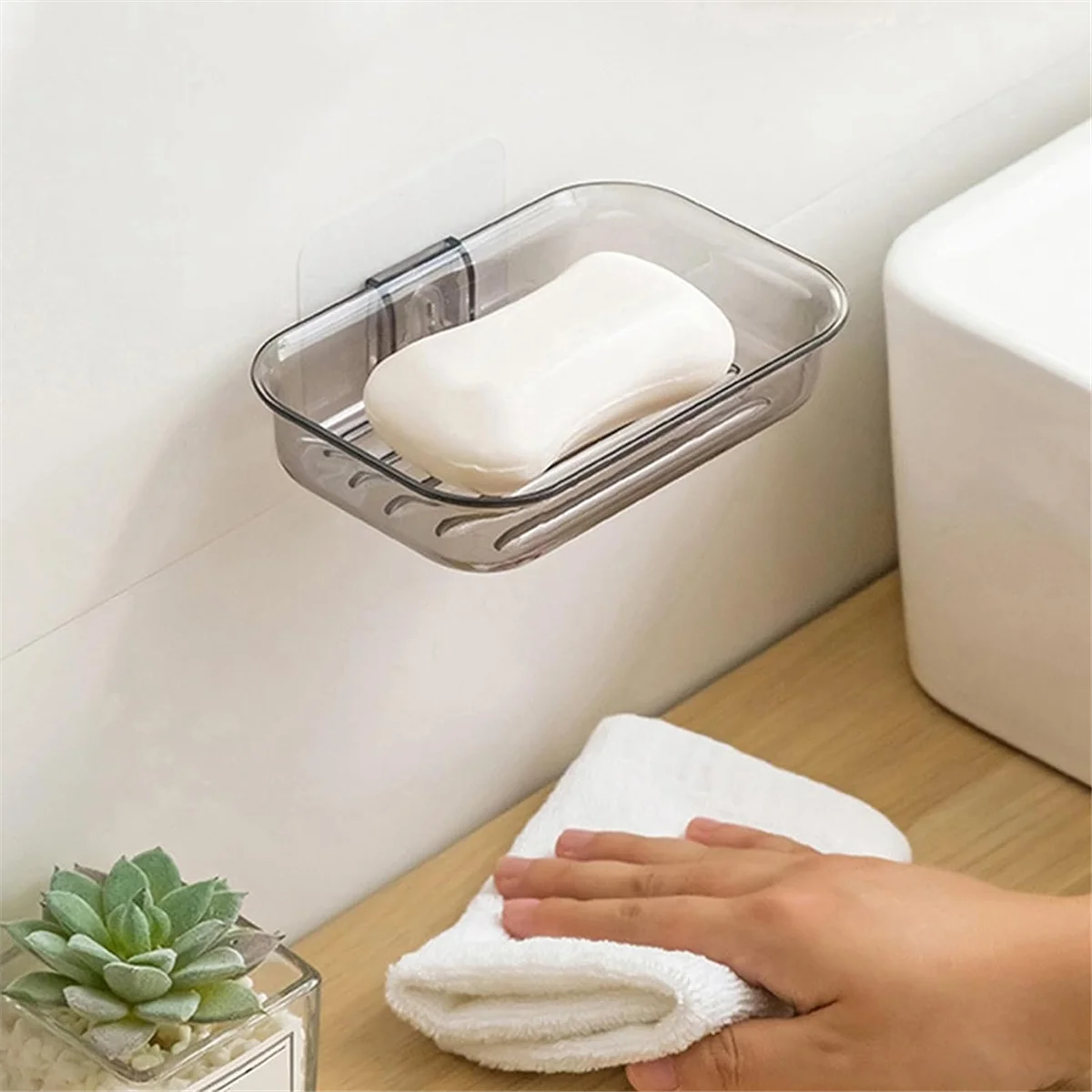 Easy Installation Soap Holder Kitchen Wall Mount Dish No Drill Modern Clear Drain Bathroom Shampoo Bar ShowerContainer A