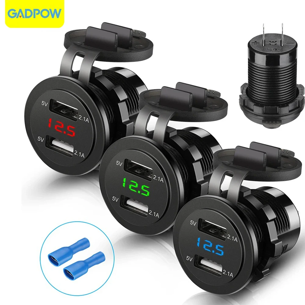 Gadpow 듀얼 USB 시가 라이터 오토바이 충전기, 자동차 오토바이, 12V, 24V, 오토바이 4.2A