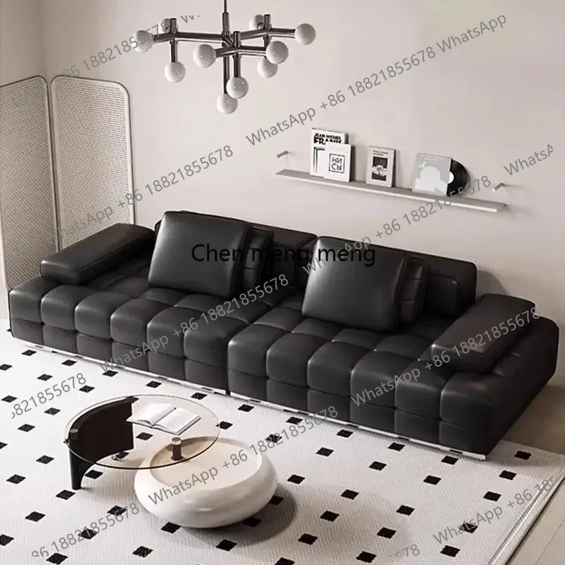 

RR Leather sofa light luxury Italian minimalist living room designer villa size apartment leather art sofa
