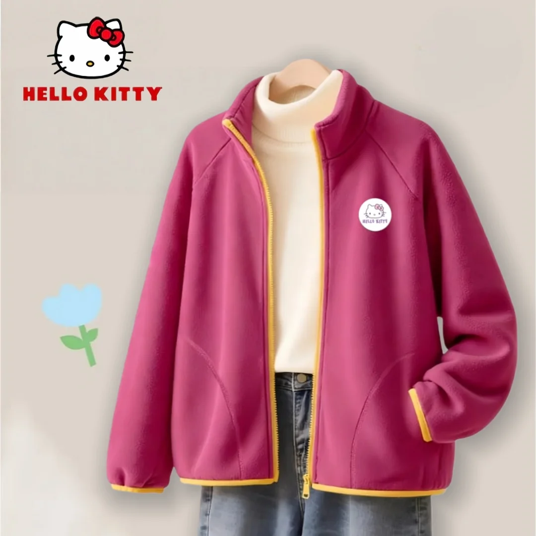 مرحبا كيتي الاطفال جاكيت من الصوف الخريف الشتاء الدفء حفظ أفخم بطانة ملابس خارجية لون الحلوى مقاومة البرد سترة سترة