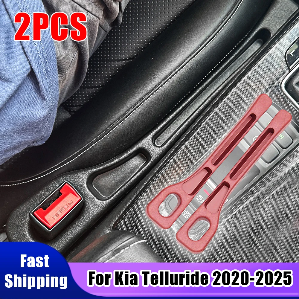 2PCS For KIA Telluride Accessories Car Seat Gap Filler Strips Body Kit Black Emblem Phone Storage Modification Parts 2020-2025