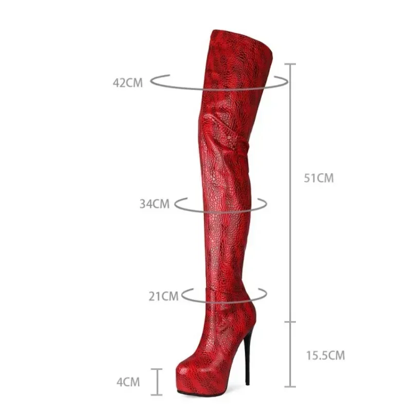 

Snake Pattern Mixed Color High Heel Over Knee Boots Walk Show Pointed Toe Thin Heel Waterproof Platform Thigh Long Boots 35-45